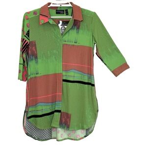 Attitudes by Renee Como Jersey Tunic Top Small Petite Green Print 3/4 Sleeve NEW